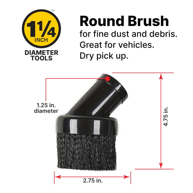 SHOPVAC Shop-Vac 9064300 1.25 Inch Diameter Cleaning Kit, Includes Round Brush, Crevice Tool, and Gulper Nozzle, Black, Ideal for Upholstery, Blinds, and Car Interiors (1-Pack) - Image 4